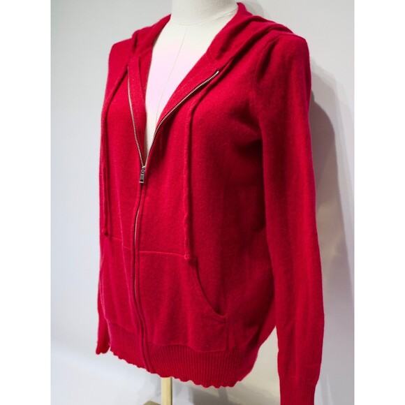 C By Bloomingdale's Red 100% 2-Ply Cashmere Full-Zip Hoodie Sweater Women Size S - Picture 3 of 15